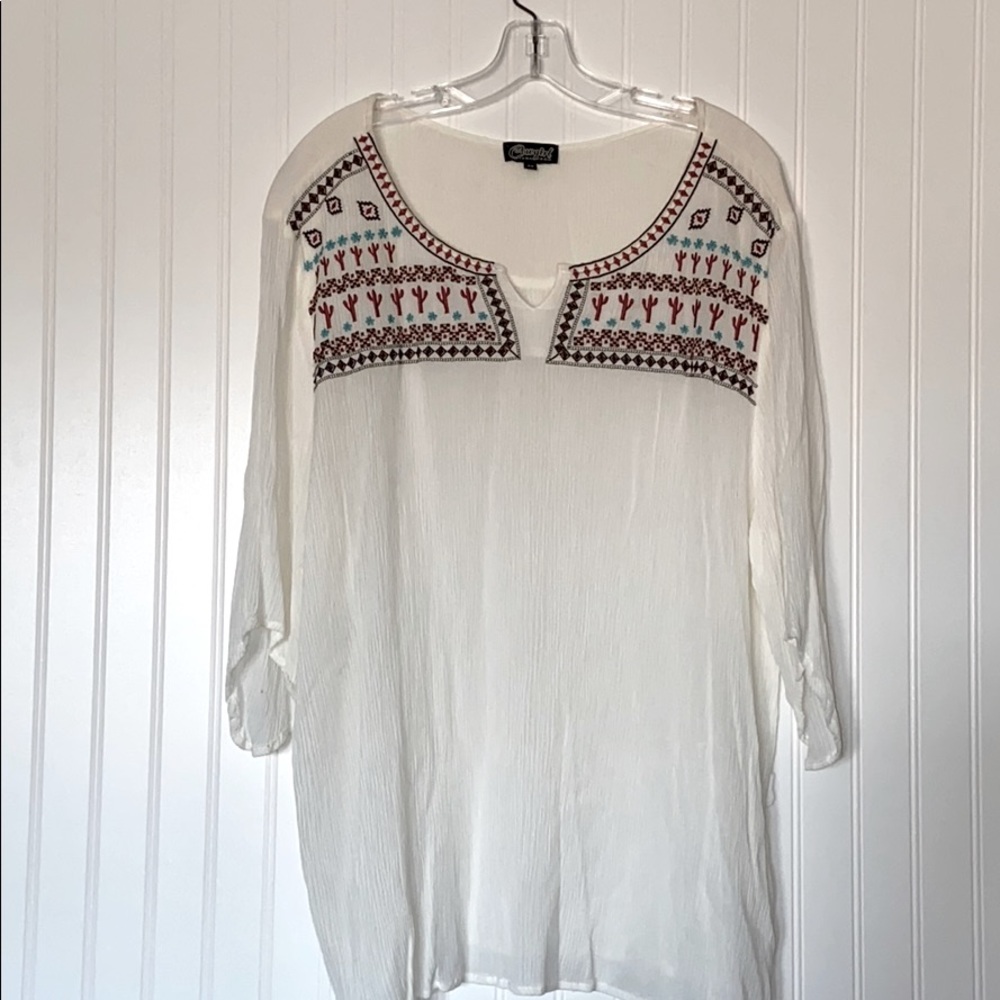 Tunic Embroidered Cream Blouse Cactus Western
